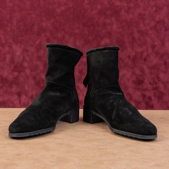 Stuart Weitzman Women Black Suede Soft Faux Fur Lined Back Zip Ankle Boots sz 9. - Picture 2 of 8